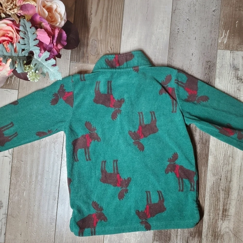 Child of Mine Carter's Moose Toddler Boy Fleece Pullover Size 4T Zip-up Green